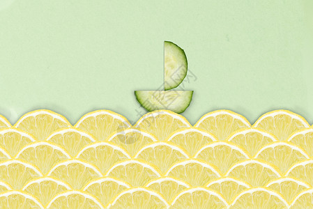 无色素柠檬黄瓜切片帆船设计图片