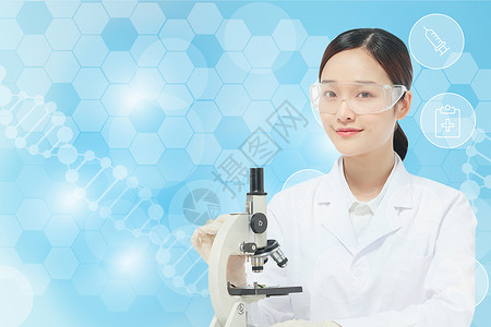 女性使用眼膜显微镜科技设计图片