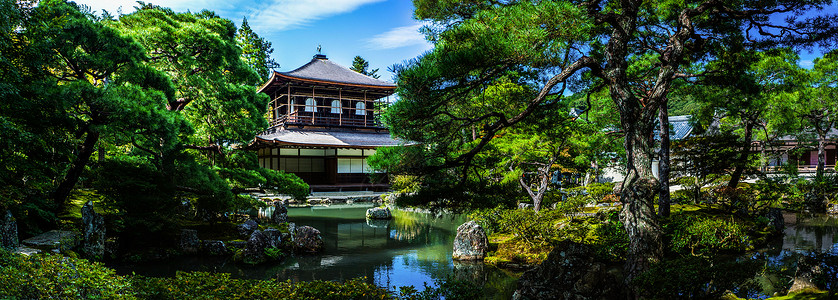 银阁寺全景古建筑京都寺高清图片