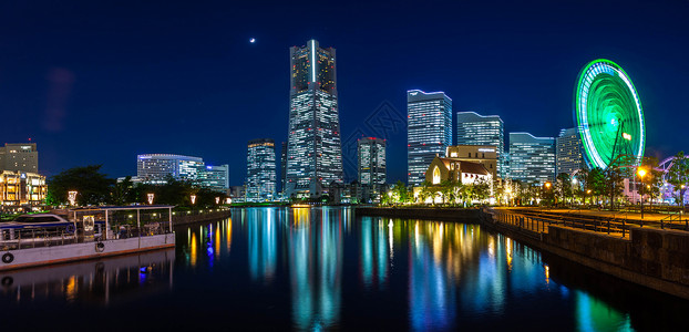 摩天轮全景横滨夜景背景