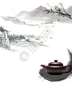 宜兴紫砂壶茶文化水墨背景设计图片