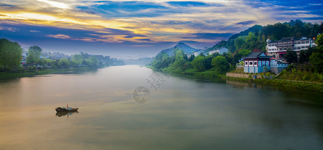河流蓝天梦幻美丽的新安江背景