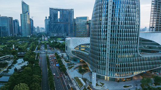 杭州城东新城繁华的新城全景背景