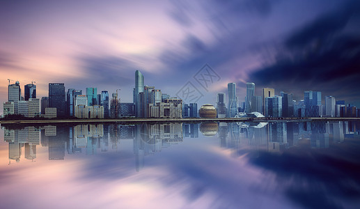 杭州夕阳建筑城市全景效果图背景