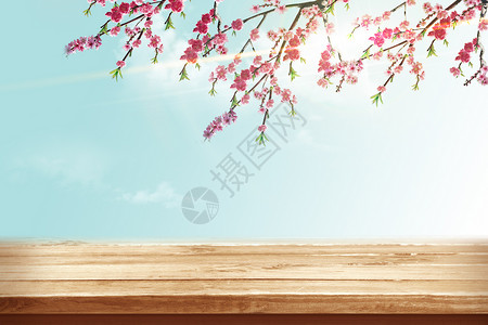 木头桌清空桃花设计图片