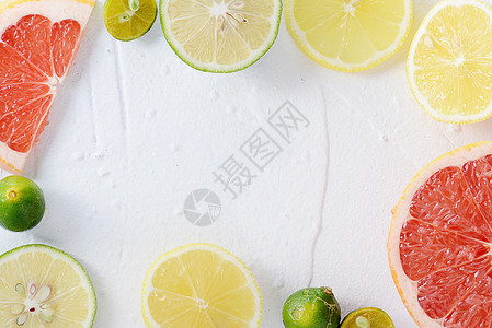 水果留白素材夏日白底柠檬清爽素材背景