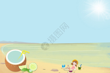 瓶子中女孩夏日沙滩设计图片