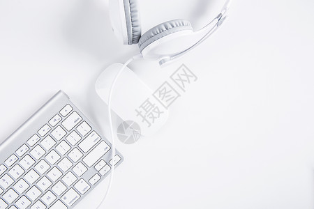 未来科技商务办公简单耳机鼠标键盘办公桌面背景