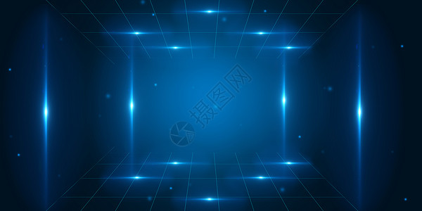 蓝色科幻光效三维立体空间科技背景设计图片