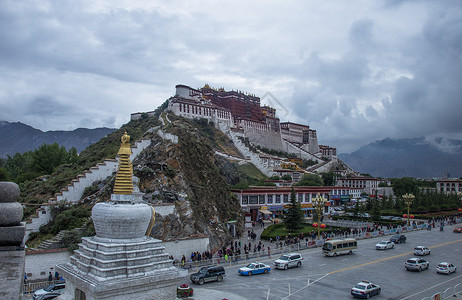 西藏白塔布达拉宫背景