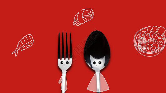 红色筷子创意合成可爱餐具设计图片