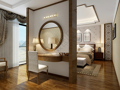 酒店隔断新中式卧室效果图背景