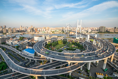 环形关系图上海城市环形立交桥傍晚-南浦大桥背景