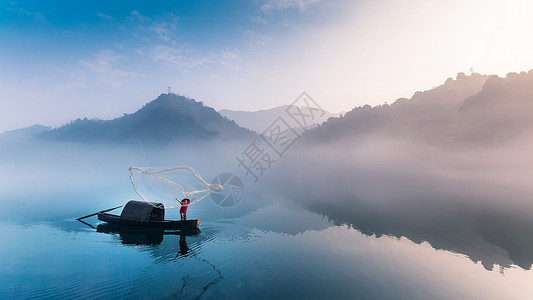 山川俯视湖南郴州小东江日出背景