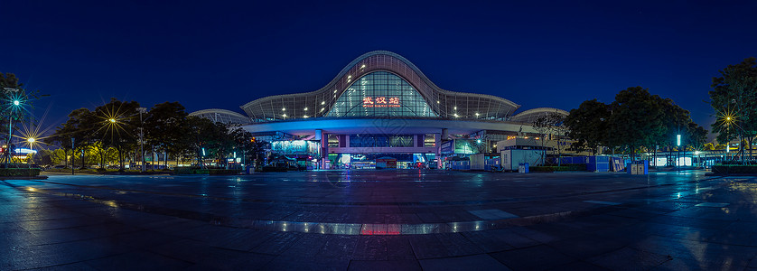 高铁站夜景中国第一高铁站武汉站夜景全貌背景