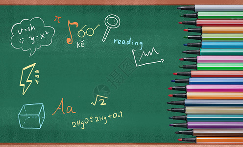 彩色铅笔边框黑板上的铅笔设计图片
