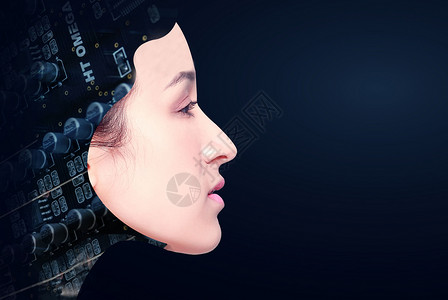 美女与机器人侧面的女性科技设计图片