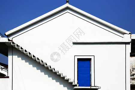 蓝色平面素材极简建筑构成背景
