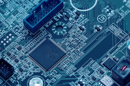 蓝色网络芯片电子电路板科技合成底图背景