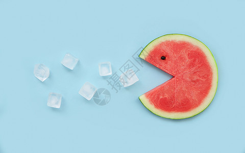 夏季插图夏季清凉解暑喷冰块的西瓜背景
