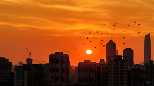 夜转日城市落日建筑剪影背景