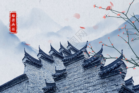 樱花城堡中国风素材设计图片