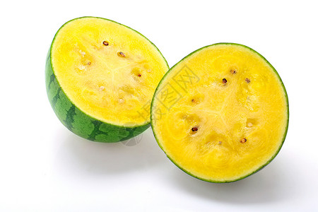 黄心蜜桔黄瓤西瓜对半切 白底图背景