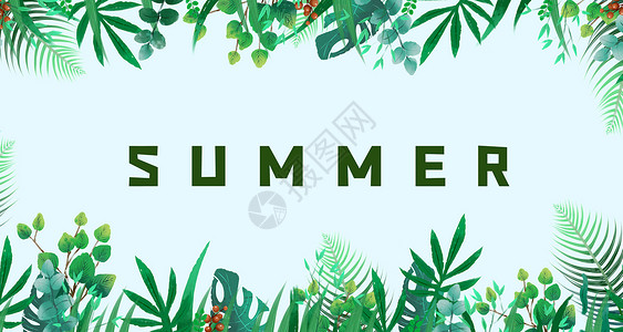 黄色植物边框夏季背景设计图片