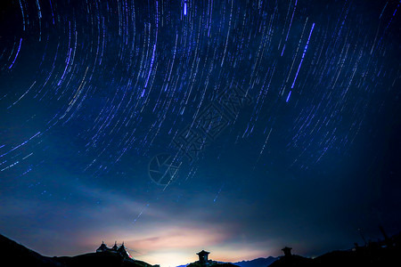 蓝色星光光点日月庙星空背景