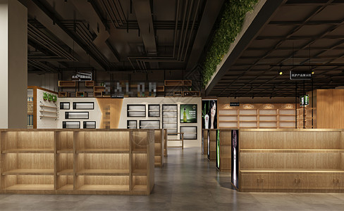 现代简约置物架工业风展厅卖场室内设计效果图背景