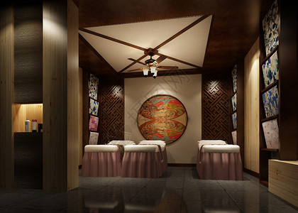 中式风美容间室内设计效果图背景图片