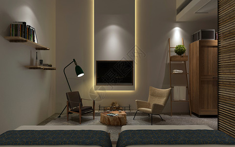 日式旅店日式简约风民宿室内设计效果图背景