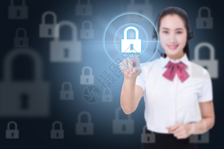 商务女性看电脑信息安全网络保护白领微笑设计图片