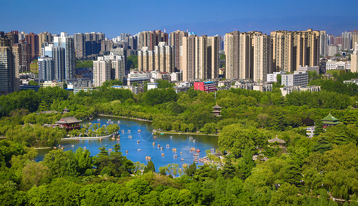 近处的绿景西安兴庆宫背景