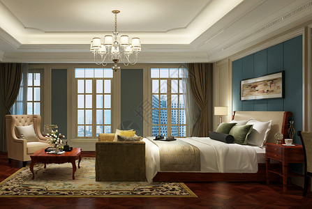 欧式复古风卧室室内设计效果图背景图片