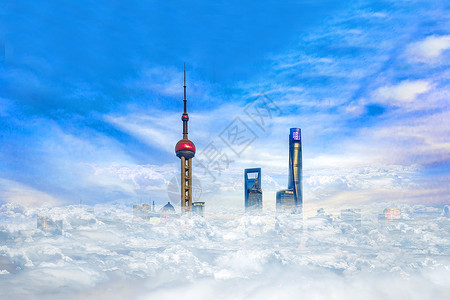 上海电视塔云海中的东方明珠设计图片