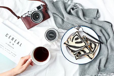 搪瓷茶缸早餐—斑马吐司背景