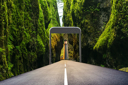 高清手机超现实公路上的灯塔设计图片