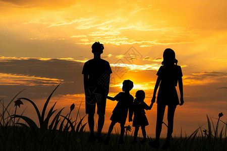 夕阳下的一家人背景图片
