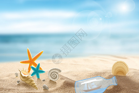 公主和海螺壳夏日海边设计图片