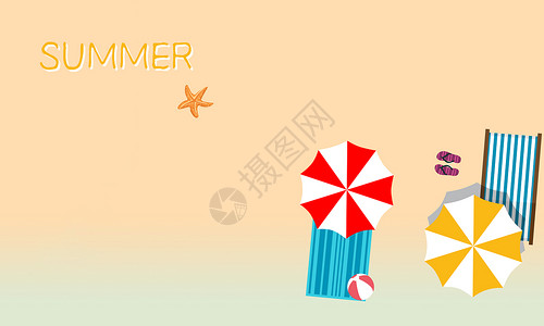 海滩壁纸summer炎热夏天凉爽阳光沙滩清爽小清新扁平插画设计图片