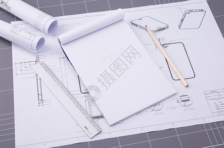 结构素描素材工程图纸与游标卡尺背景