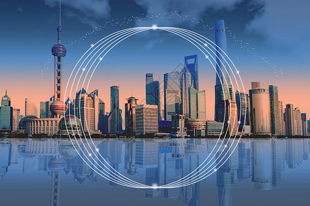 上海城市云科技夜景信息技术背景图片