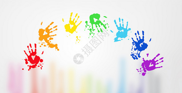 孩子创作彩色手掌印背景素材设计图片