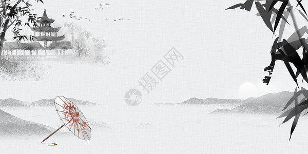 昆山古镇中国风水墨画设计图片