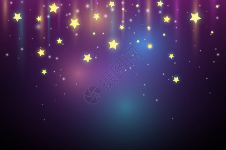 黄色耀眼星星梦幻紫色背景设计图片