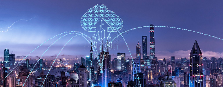 闪电免费素材蓝色现代科技智慧城市背景设计图片