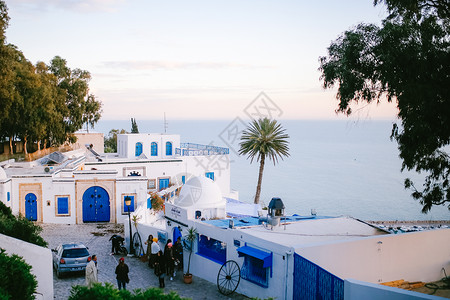 突尼斯文化北非突尼斯蓝白小镇背景