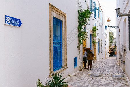 北非文化北非明珠突尼斯麦地那街景背景