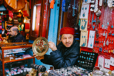 突尼斯文化北非明珠突尼斯大巴扎麦地那里的商人背景